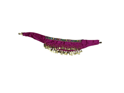 Παιδική ζώνη οriental βελούδινη φούξια με χρυσά φλουριά και πολύχρωμη φάσα