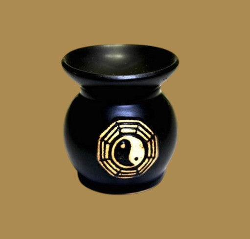 Κεραμικός Καυστήρας Αρωματικών Ελαίων με Σύμβολο Yin Yang – Μαύρο Ματ