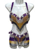Στολή Belly Dance μωβ με ασημόχρυσες λεπτομέρειες και έντονα κρόσσια