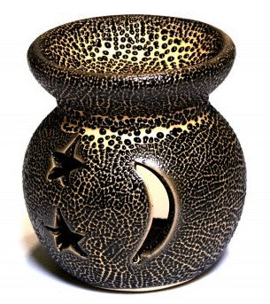 Κεραμικός Καυστήρας Αρωματικών Ελαίων με Σχέδιο Φεγγάρι & Αστέρια – Καφέ Crackle Υφή