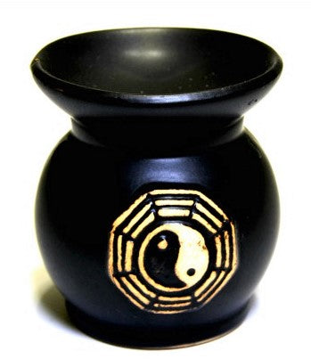 Κεραμικός Καυστήρας Αρωματικών Ελαίων με Σύμβολο Yin Yang – Μαύρο Ματ