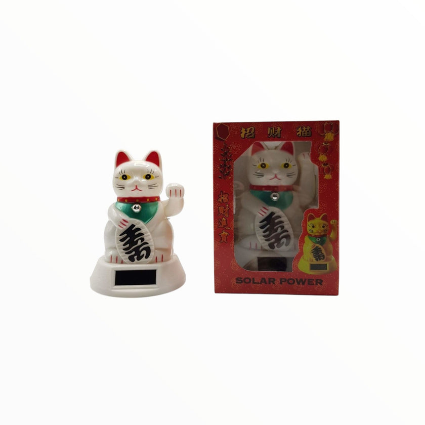 Fortune Cat λευκή πλαστική solar & μπαταρία ΑΑΑ 12x7,5cm