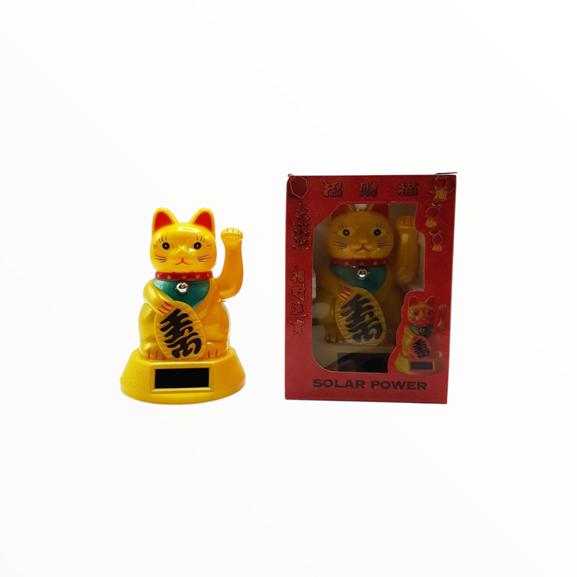 Fortune Cat κίτρινη πλαστική solar & μπαταρία ΑΑΑ 12x7,5cm