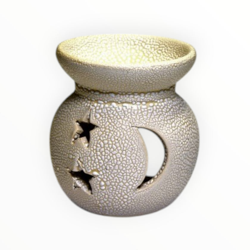Κεραμικός Καυστήρας Αρωματικών Ελαίων με Σχέδιο Φεγγάρι & Αστέρια – Μπεζ Crackle Υφή