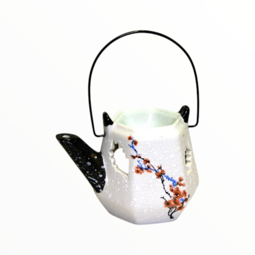 Κεραμικός Καυστήρας Αρωματικών Ελαίων σε Σχήμα Τσαγιέρας – Ιαπωνικό Στυλ με Ανθισμένο Κλαδί