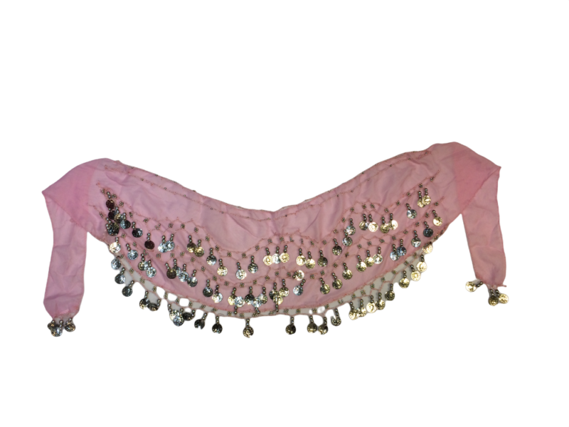 Bellydance ζώνη ροζ με ασημί φλουριά