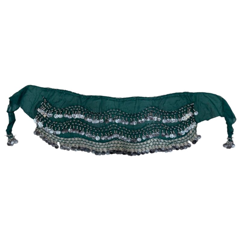 Bellydance ζώνη σμαραγδί με ασημί φλουριά