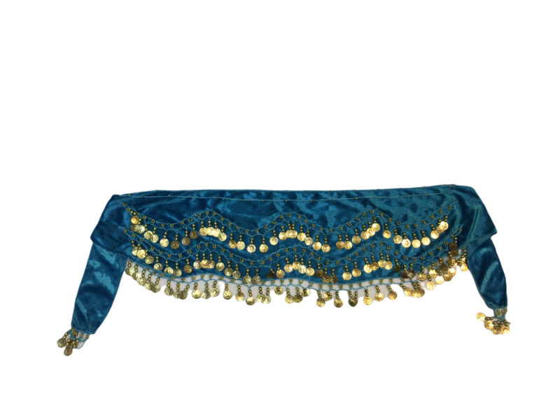 Ζώνη oriental βελούδο σιέλ με χρυσά φλουριά