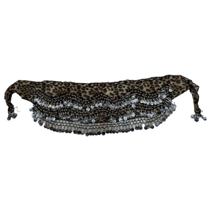 Bellydance ζώνη λεοπάρ καφέ με ασημί φλουριά