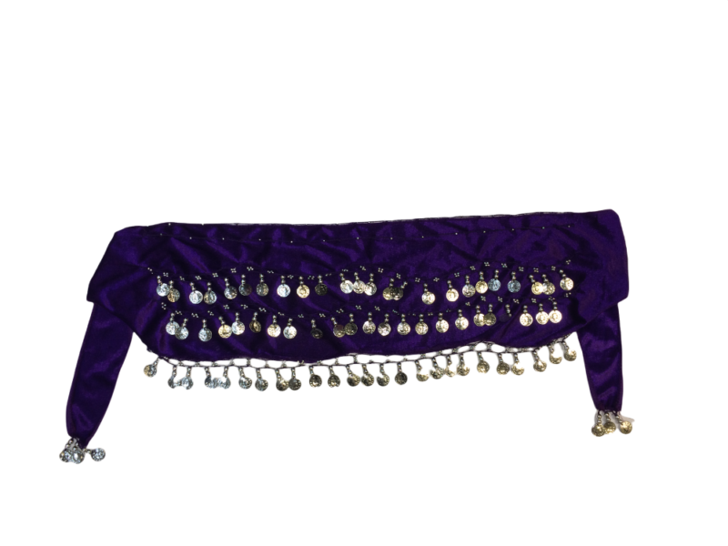 Ζώνη oriental βελούδο μωβ με ασημί φλουριά