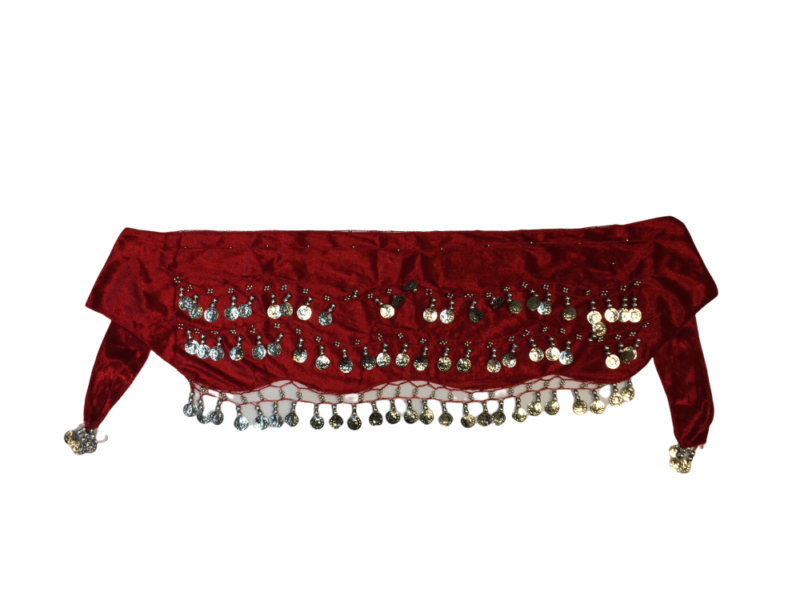 Ζώνη oriental βελούδο κόκκινη με ασημί φλουριά