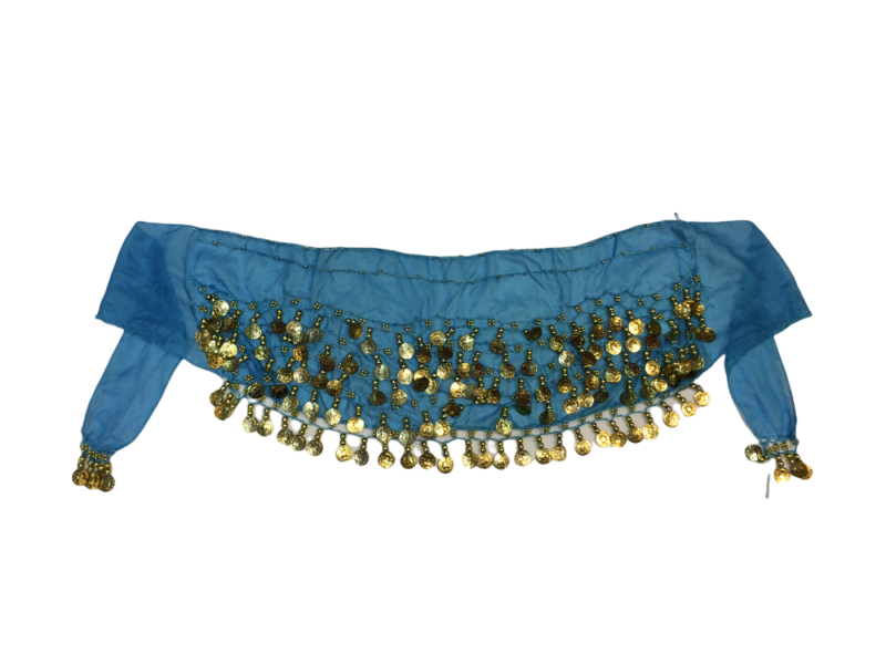 Bellydance ζώνη σιέλ με χρυσά φλουριά