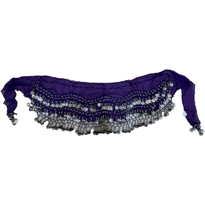 Bellydance ζώνη μπλε-μωβ με ασημί φλουριά