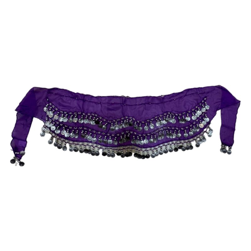 Bellydance ζώνη μωβ με ασημί φλουριά