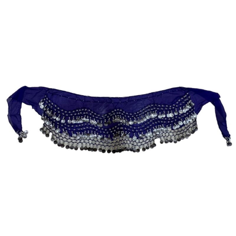Bellydance ζώνη μπλε ρουά με ασημί φλουριά