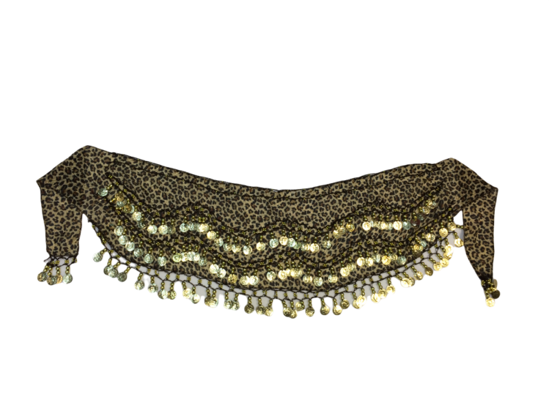 Bellydance ζώνη λεοπάρ με χρυσά φλουριά