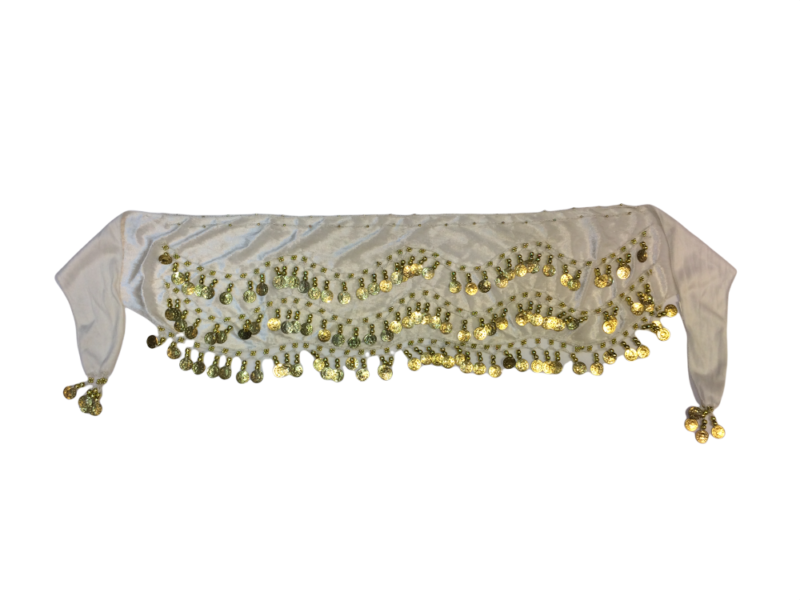 Ζώνη oriental βελούδο λευκή με χρυσά φλουριά