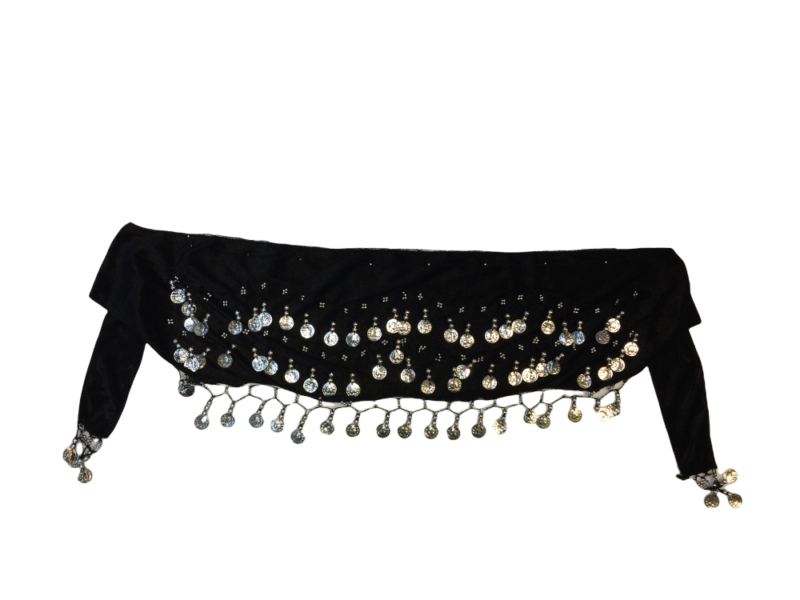 Ζώνη oriental βελούδο μαύρη με ασημί φλουριά