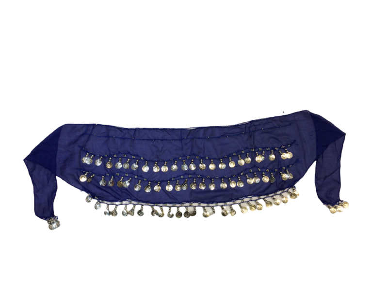 Bellydance ζώνη μπλε ρουά με χρυσά φλουριά