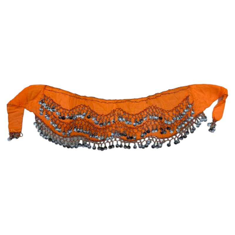 Bellydance ζώνη πορτοκαλί με ασημί φλουριά
