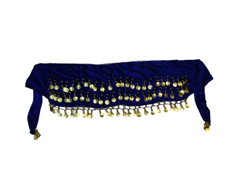 Ζώνη oriental βελούδο μπλε ρουά με χρυσά φλουριά