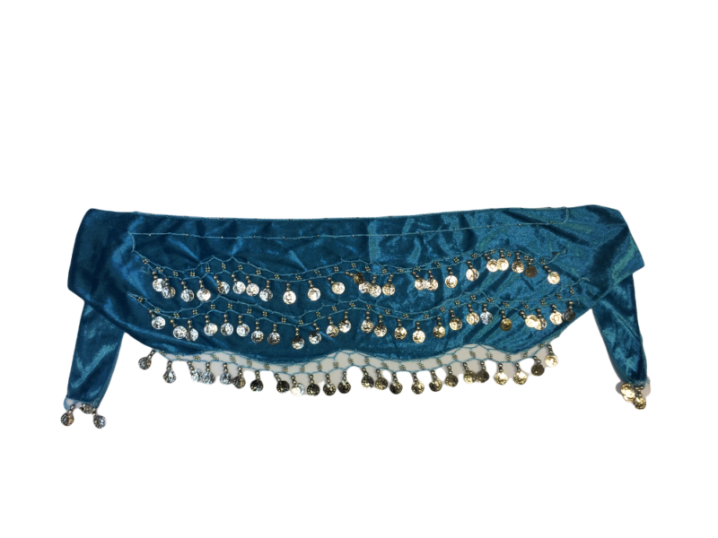 Ζώνη oriental βελούδο σιέλ με ασημί φλουριά