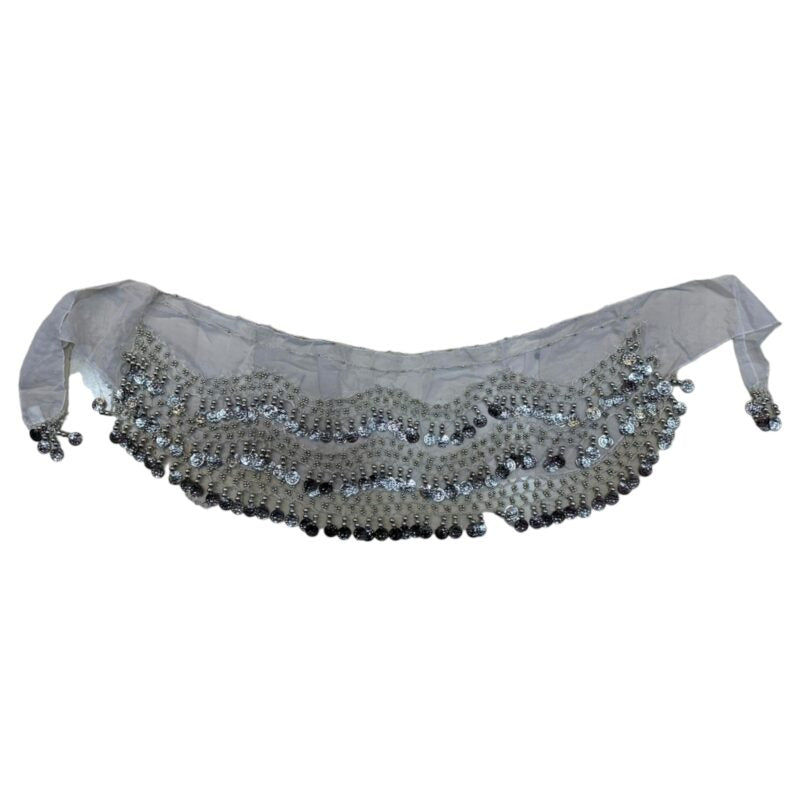 Bellydance ζώνη λευκό με ασημί φλουριά