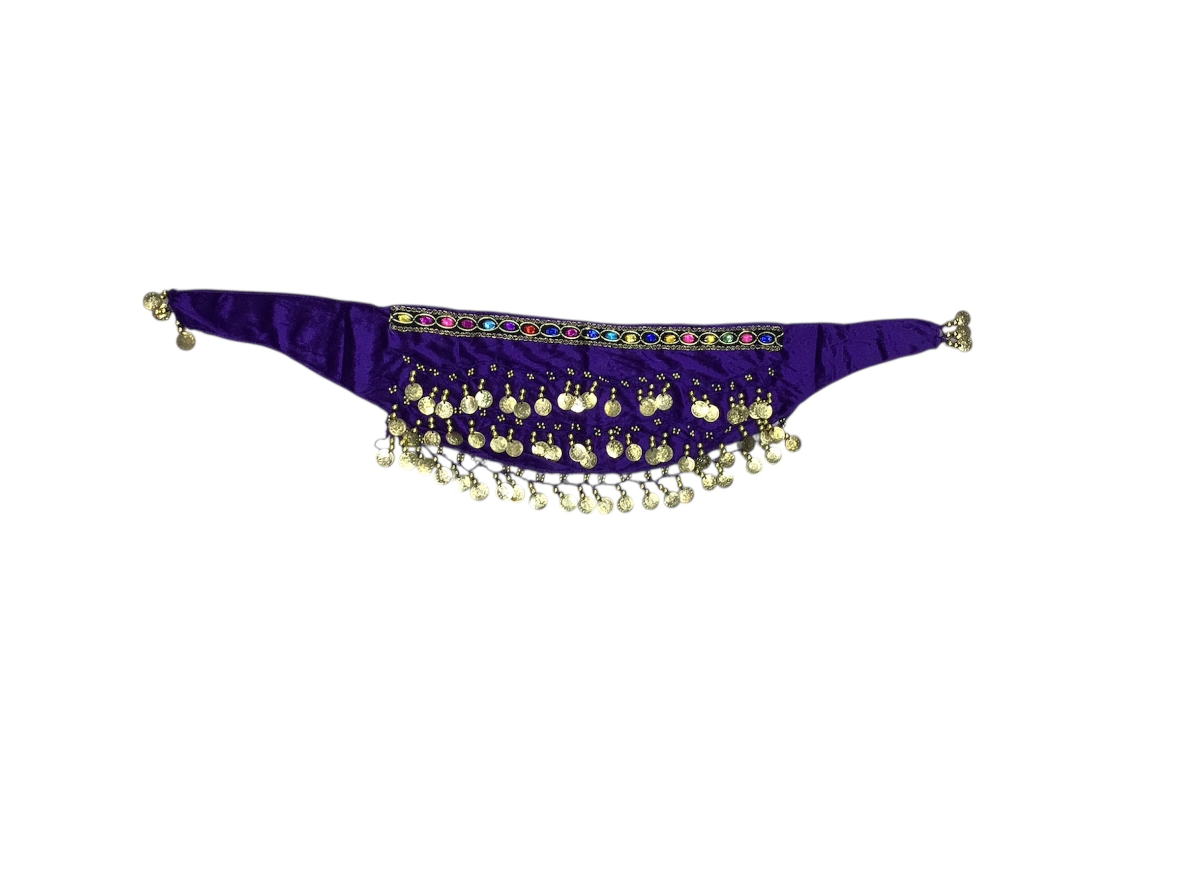 Παιδική ζώνη οriental βελούδινη μωβ με χρυσά φλουριά και πολύχρωμη φάσα