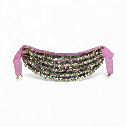 Bellydance ζώνη ροζ με 10 σειρές χρυσά φλουριά