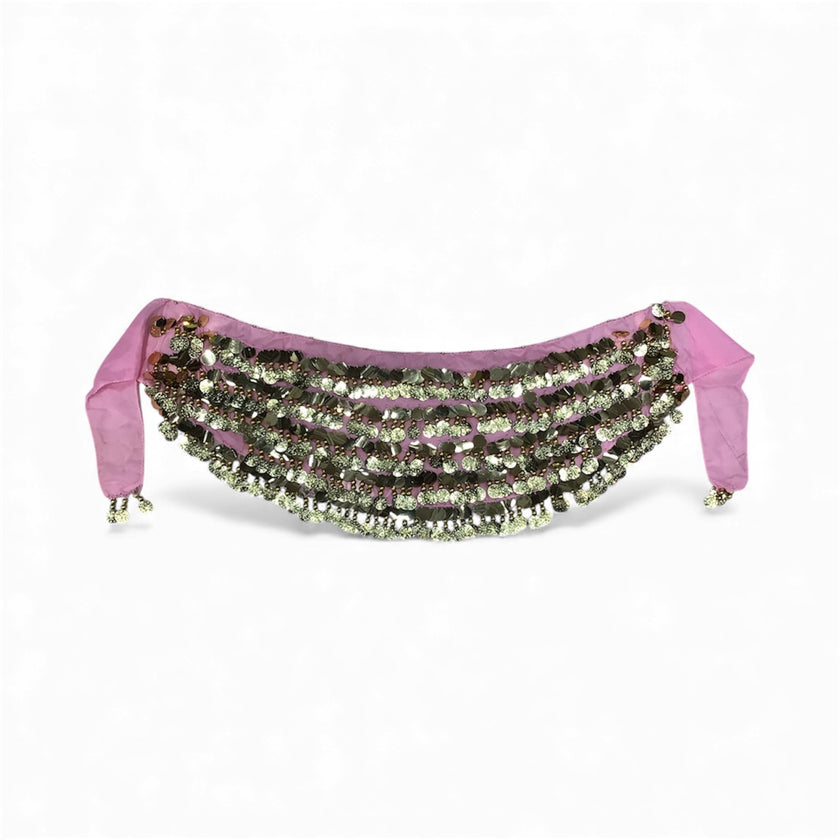 Bellydance ζώνη ροζ με 10 σειρές χρυσά φλουριά