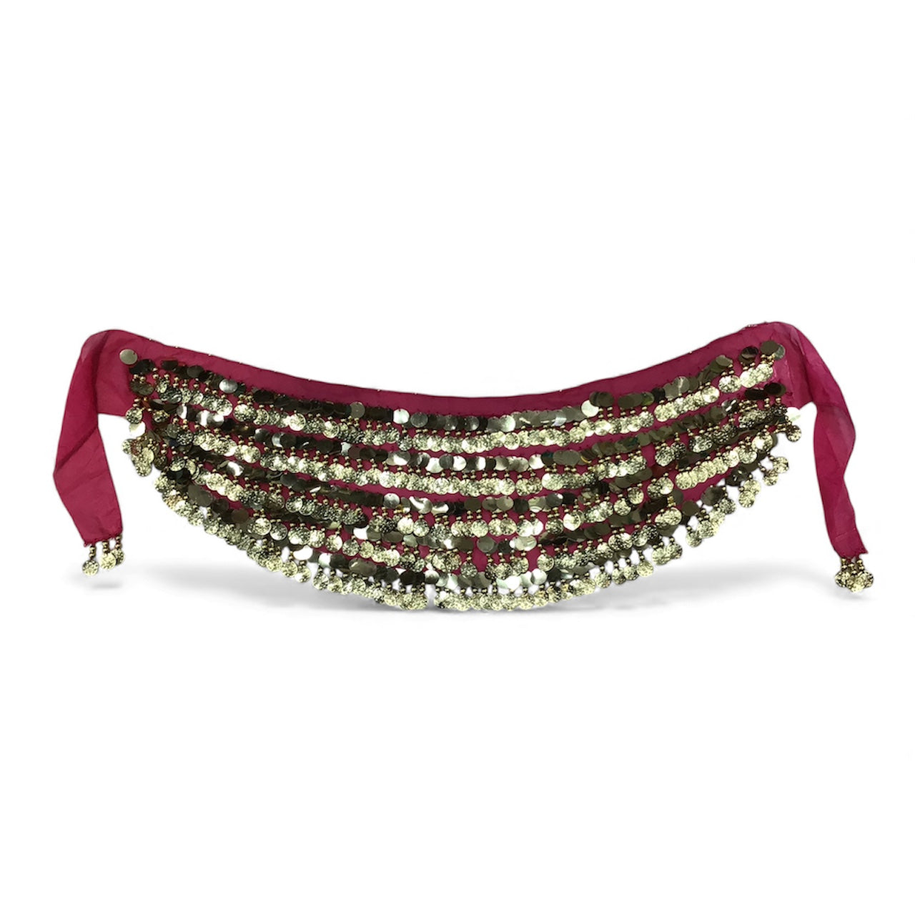 Bellydance ζώνη φούξια με 10 σειρές χρυσά φλουριά