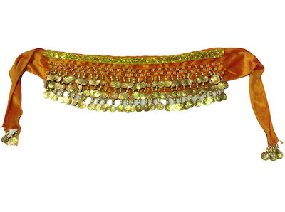 Παιδική ζώνη Οriental βελούδινη πορτοκαλί με χρυσά φλουριά και χρυσή φάσα