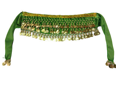 Παιδική ζώνη Οriental βελούδινη πράσινη με χρυσά φλουριά και χρυσή φάσα