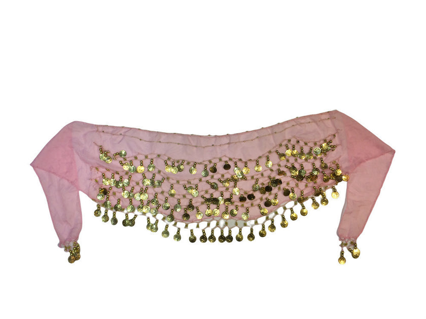 Bellydance ζώνη ροζ με χρυσά φλουριά